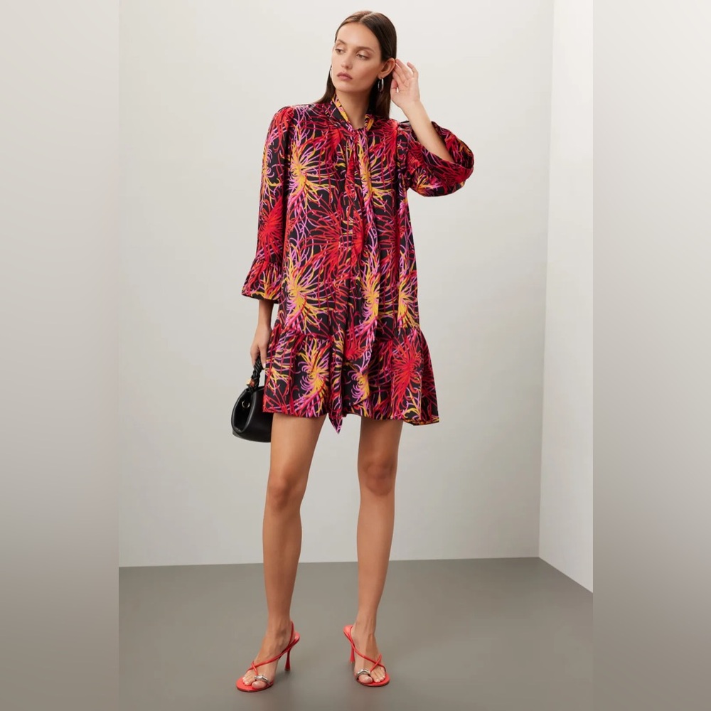 Kate Spade Winter Chrysanthemum Tie-neck Dress | size S